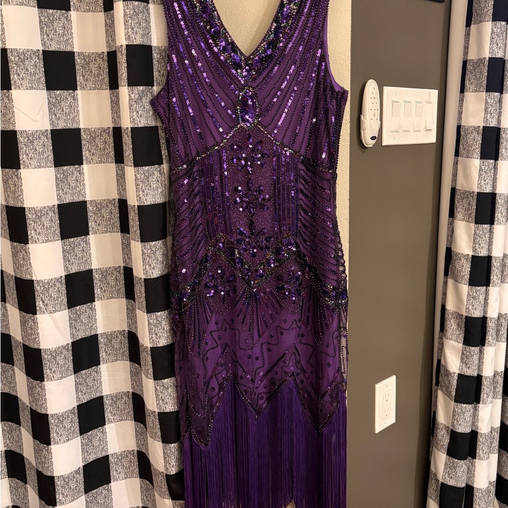 Purple Sequin Embellished Midi Gown